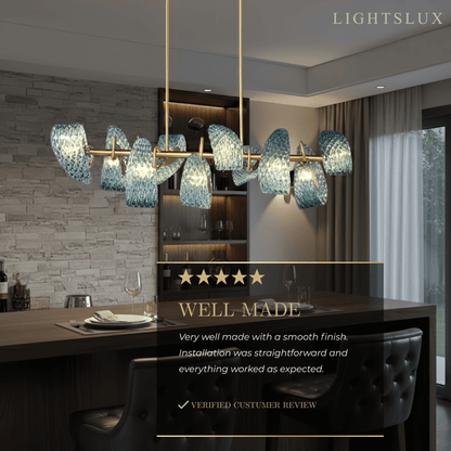 Art Deco Peacock Chandelier – Blue Feather Art Glass Contemporary for Dining Room Bedroom