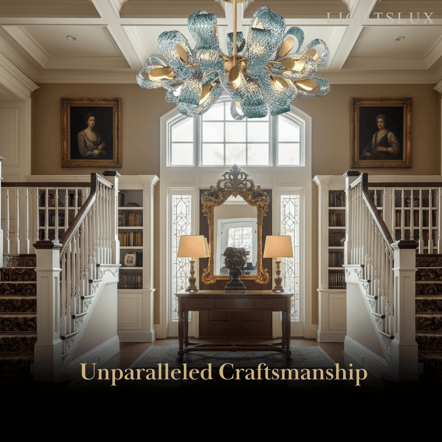 Art Deco Peacock Chandelier – Blue Feather Art Glass Contemporary for Dining Room Bedroom