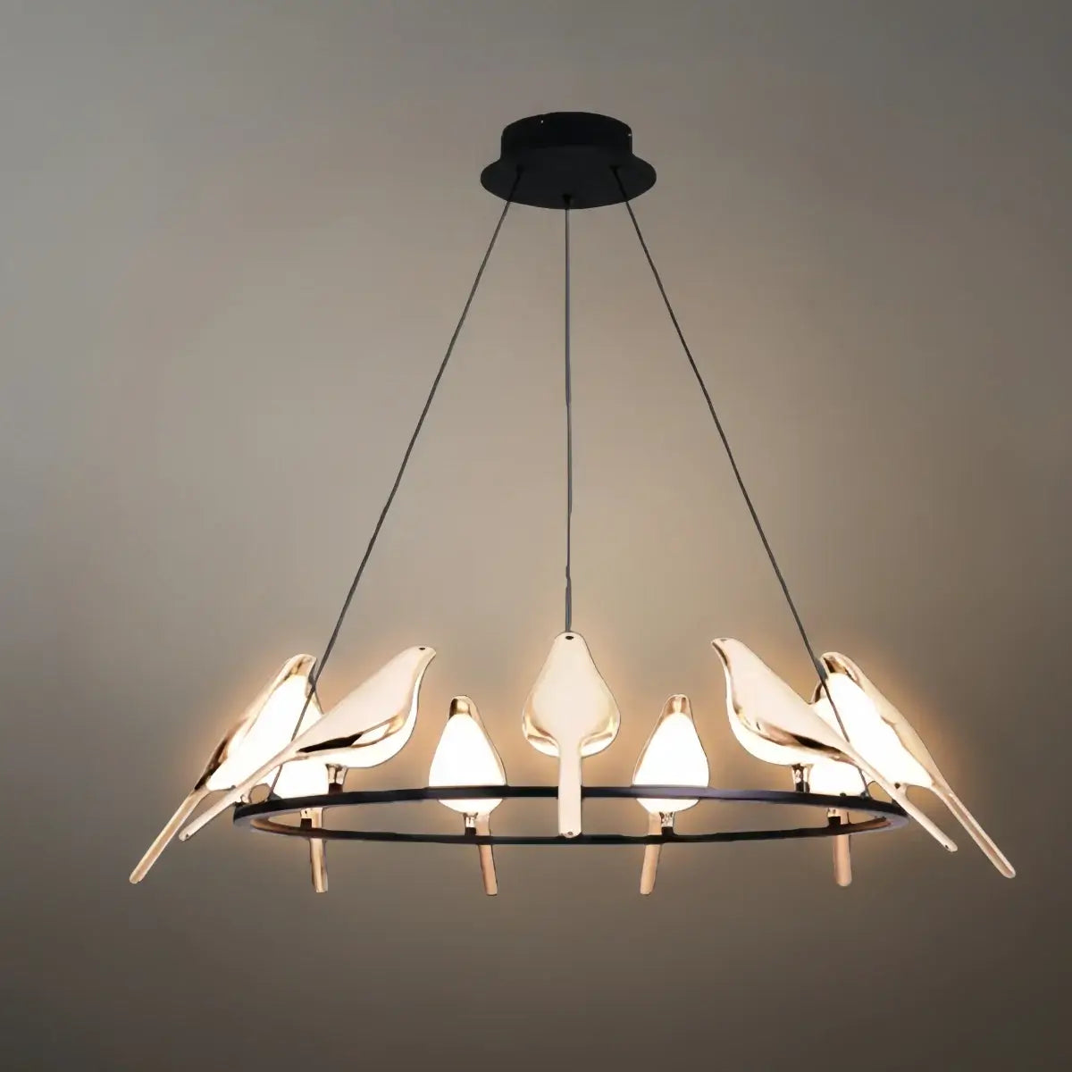 Modern Bird Chandelier – Gold Acrylic Magpie Design_