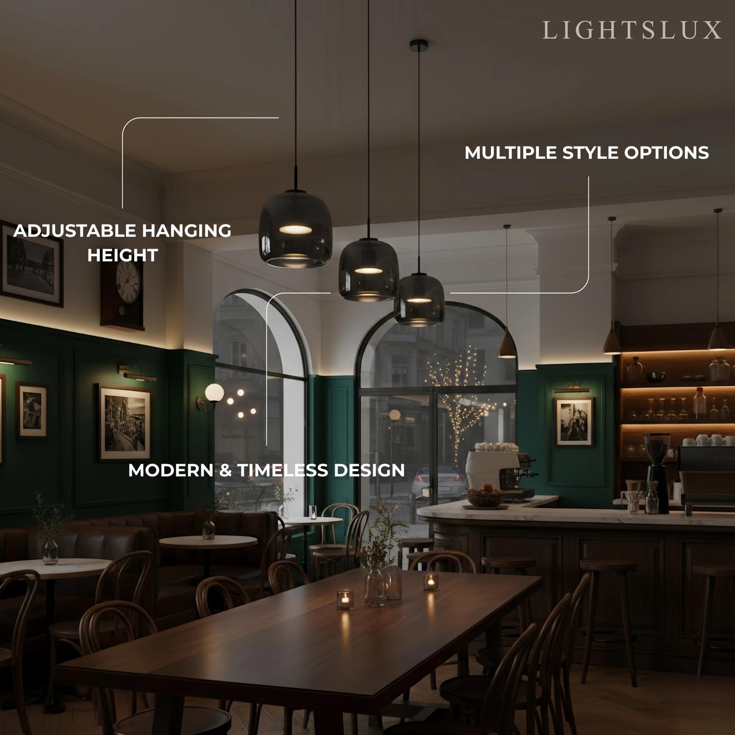 Vetro Modern Pendant Light – Glass in Amber/Smoked for Kitchen/Dining Room