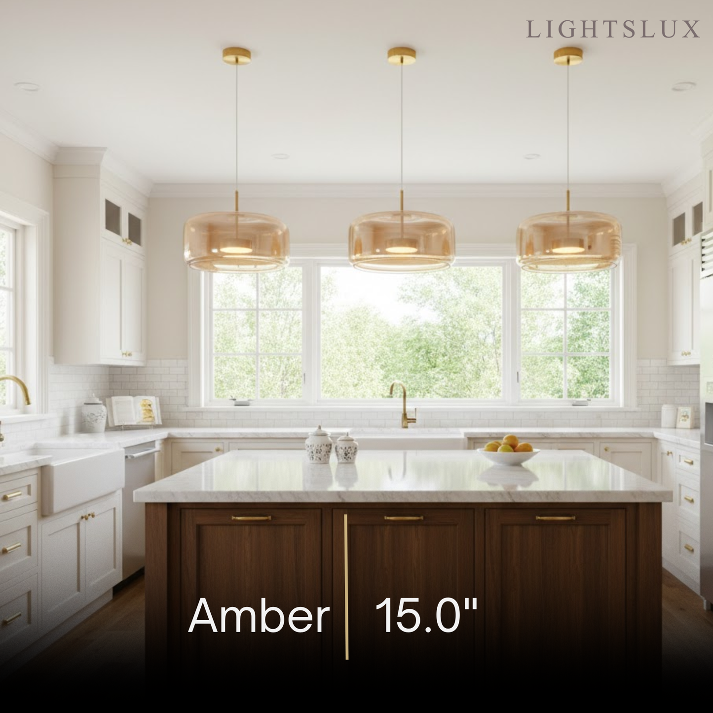 Vetro Modern Pendant Light – Glass in Amber/Smoked for Kitchen/Dining Room