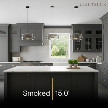 Vetro Modern Pendant Light – Glass in Amber/Smoked for Kitchen/Dining Room