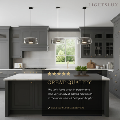 Vetro Modern Pendant Light – Glass in Amber/Smoked for Kitchen/Dining Room