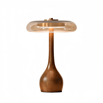 Modern Table Lamp – Wood Base & Amber Glass Shade for Desk Bedside Console