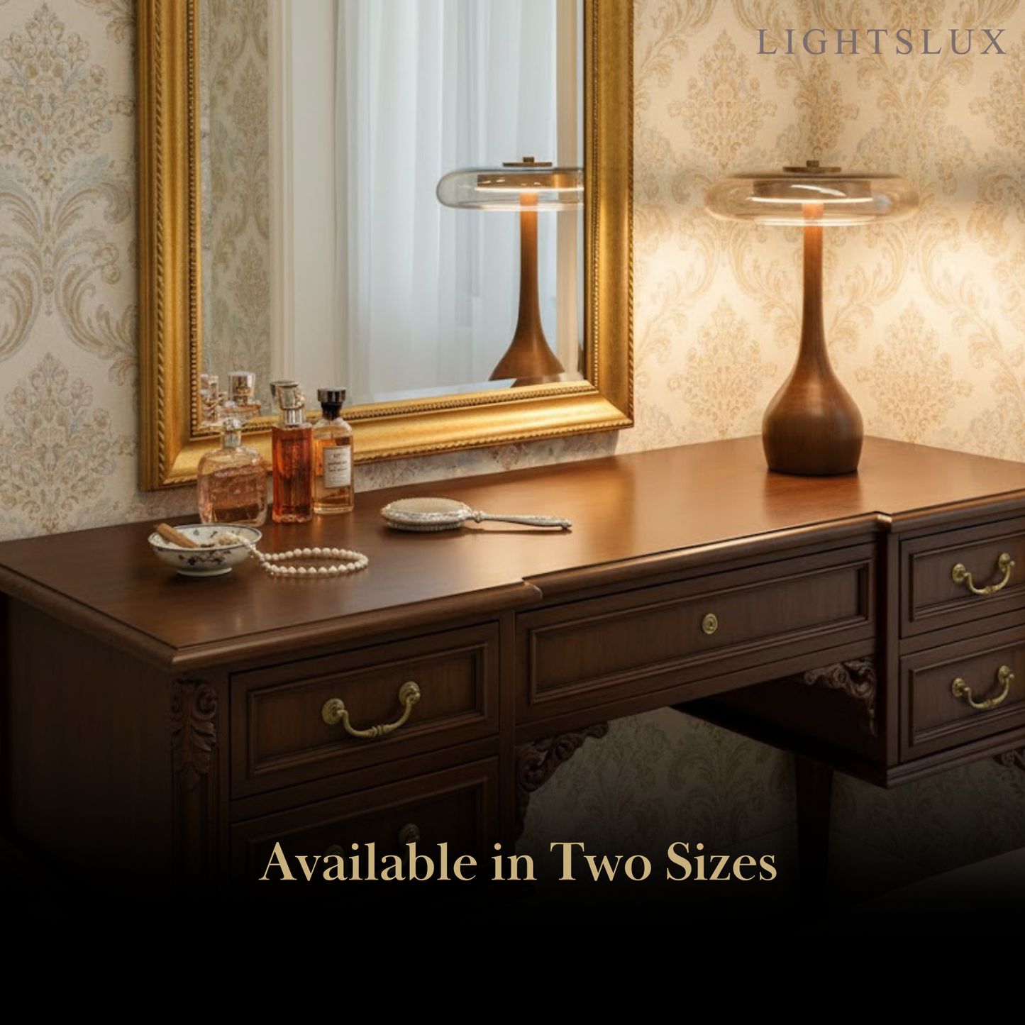 Modern Table Lamp – Wood Base & Amber Glass Shade for Desk Bedside Console