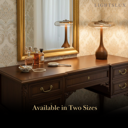 Modern Table Lamp – Wood Base & Amber Glass Shade for Desk Bedside Console