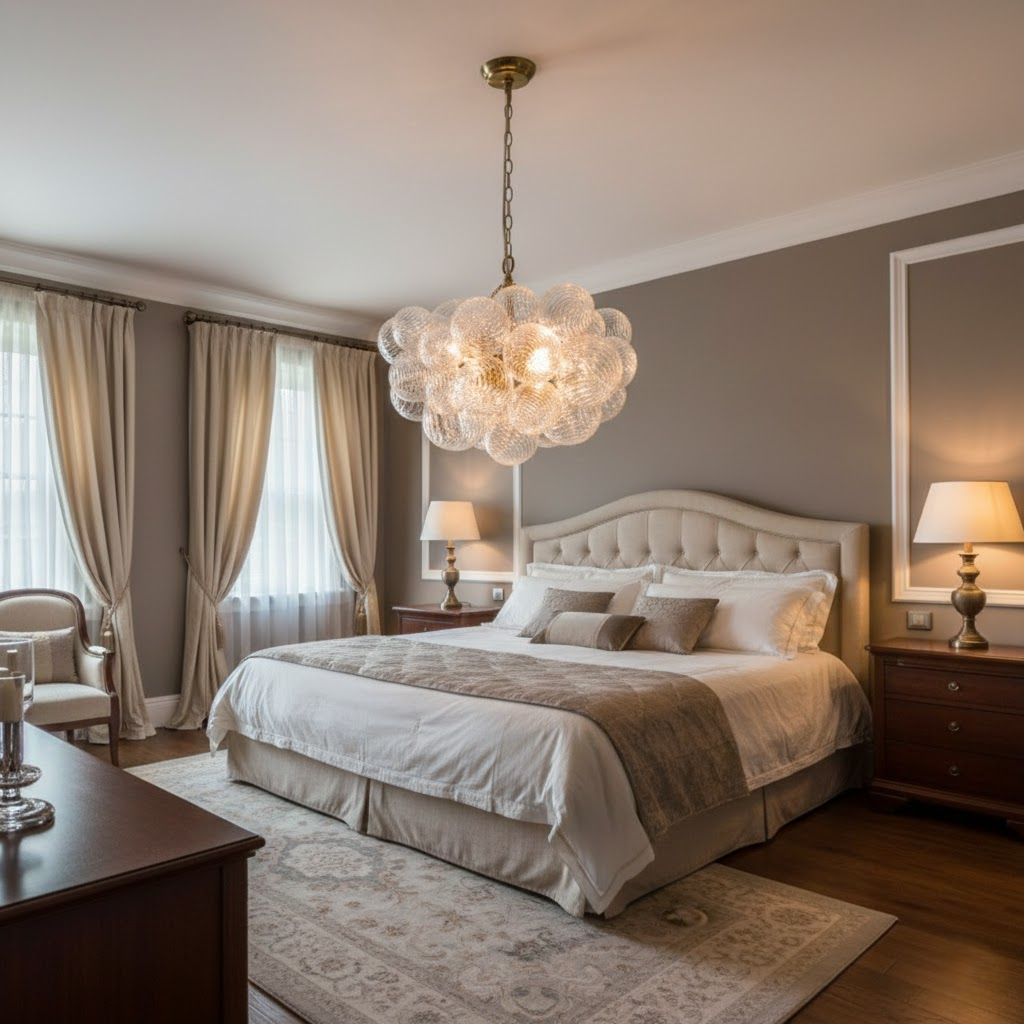 Modern Chandelier – Bubble Etched Glass 