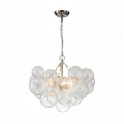 Modern Chandelier – Bubble Etched Glass Golden Chains Artistic for Dining Room/Entryway