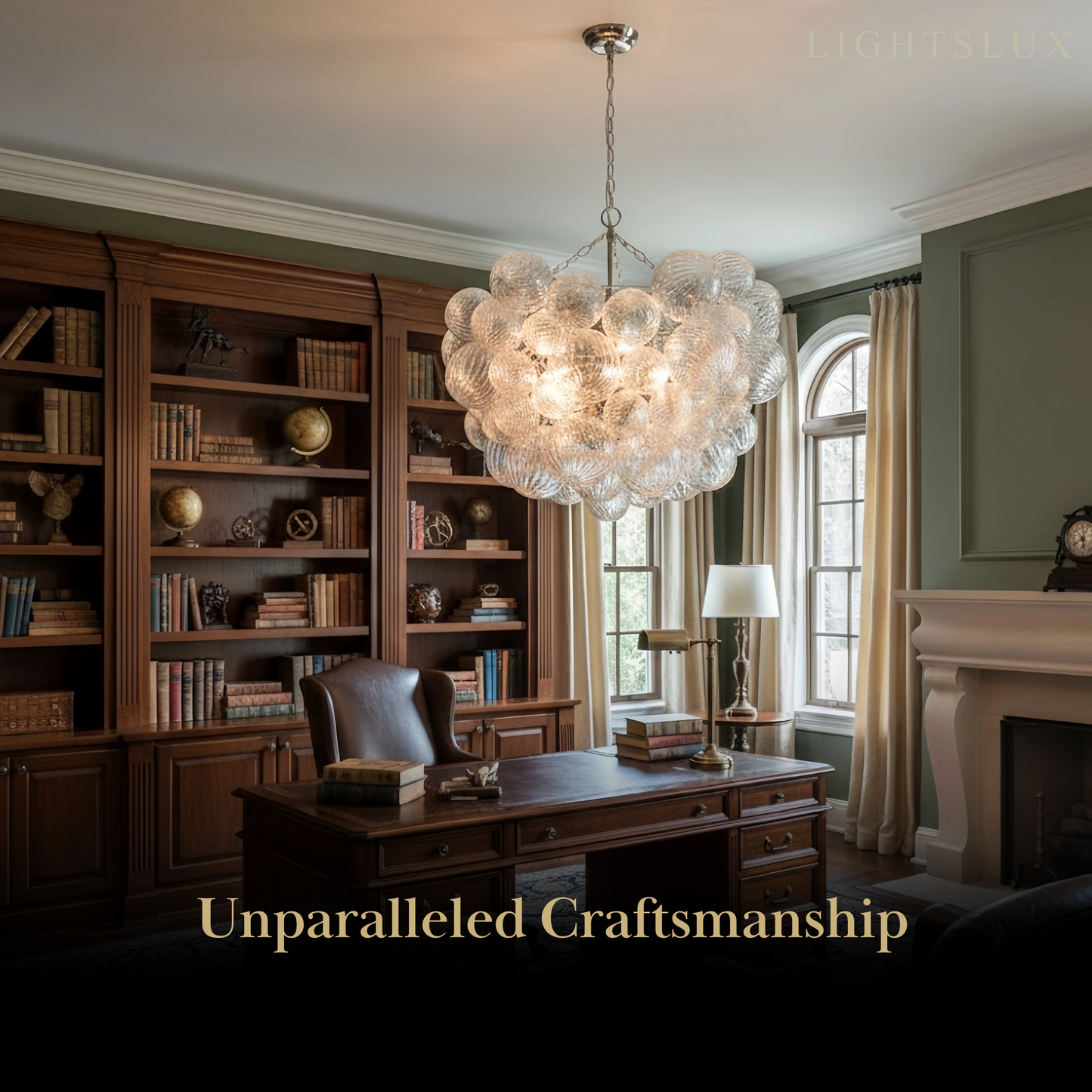 Modern Chandelier – Bubble Etched Glass Golden Chains Artistic for Dining Room/Entryway