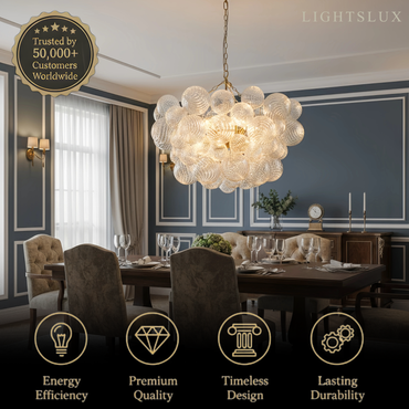 Modern Chandelier – Bubble Etched Glass Golden Chains Artistic for Dining Room/Entryway