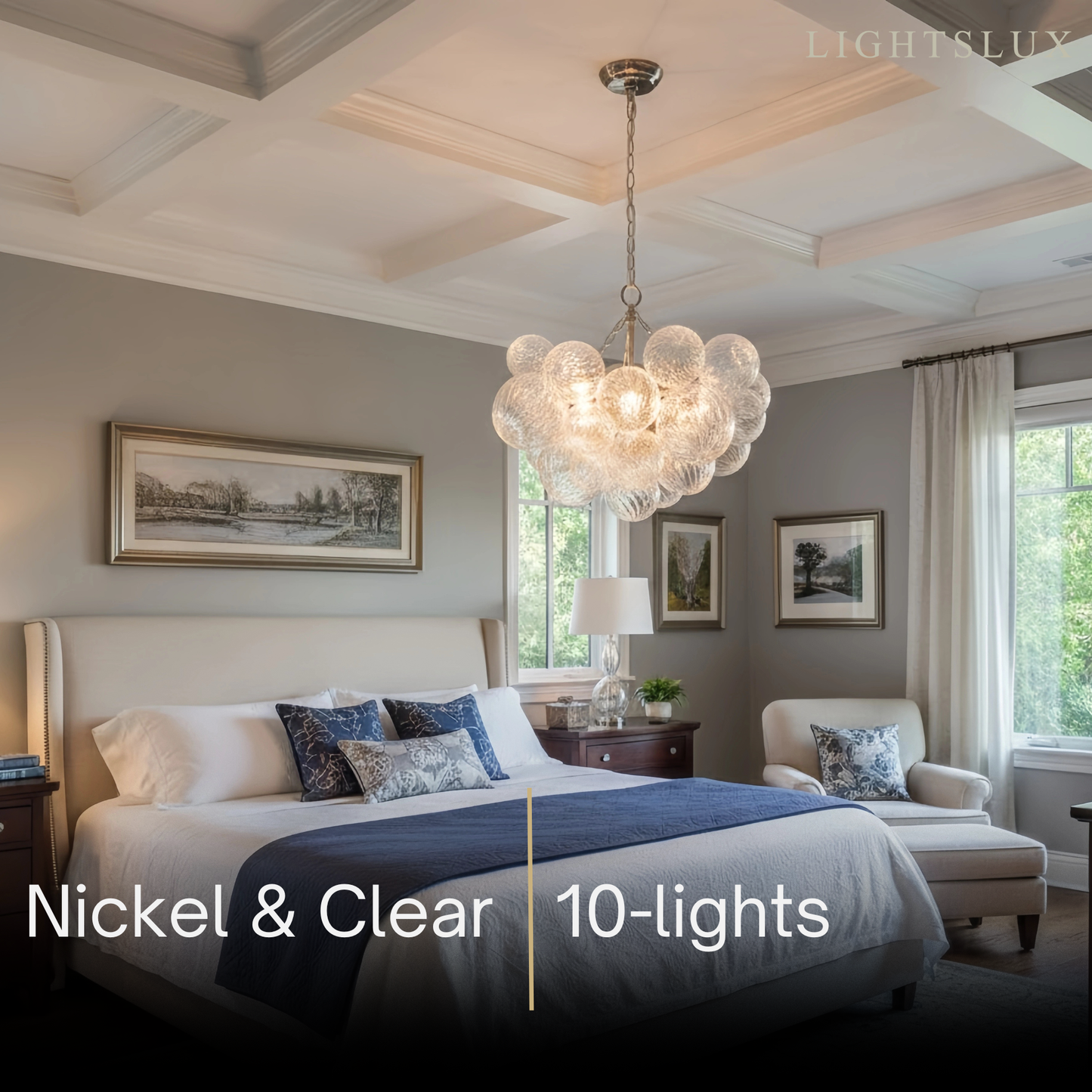 Modern Chandelier – Bubble Etched Glass Golden Chains Artistic for Dining Room/Entryway