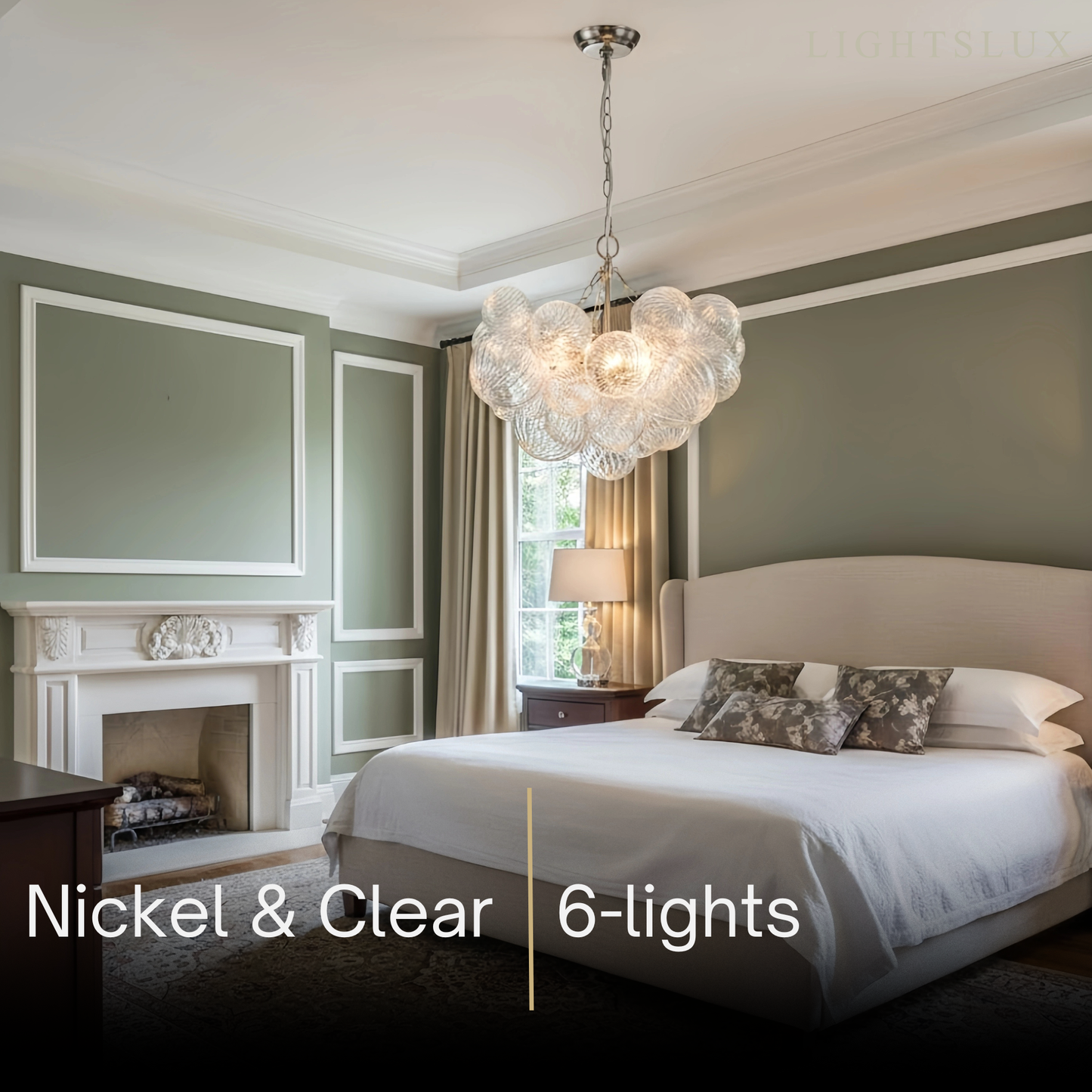 Modern Chandelier – Bubble Etched Glass Golden Chains Artistic for Dining Room/Entryway