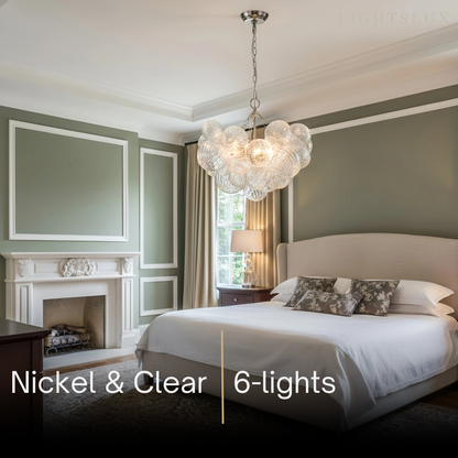 Modern Chandelier – Bubble Etched Glass Golden Chains Artistic for Dining Room/Entryway