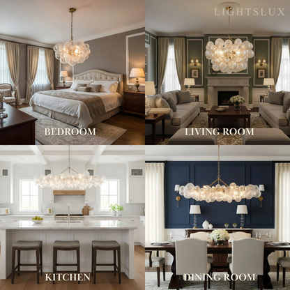 Modern Chandelier – Bubble Etched Glass Golden Chains Artistic for Dining Room/Entryway