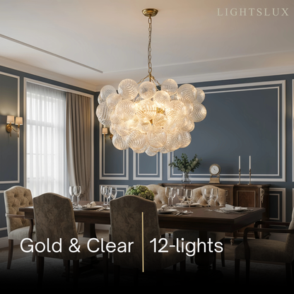 Modern Chandelier – Bubble Etched Glass Golden Chains Artistic for Dining Room/Entryway