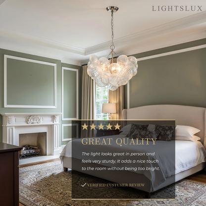 Modern Chandelier – Bubble Etched Glass Golden Chains Artistic for Dining Room/Entryway