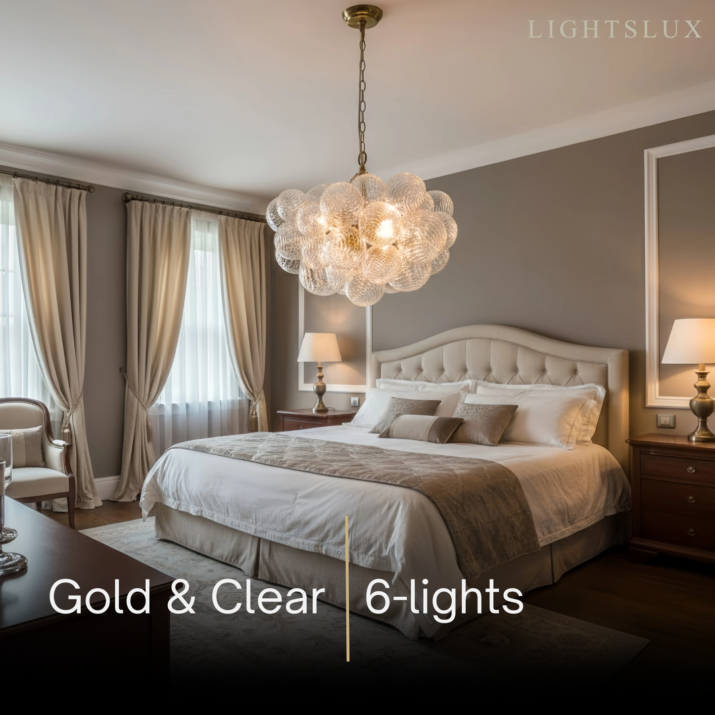 Modern Chandelier – Bubble Etched Glass Golden Chains Artistic for Dining Room/Entryway