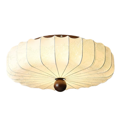 Modern Ceiling Light – Fabric Petal Floral Pattern Wood Accents for Bedroom Living Space