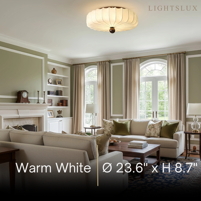 Modern Ceiling Light – Fabric Petal Floral Pattern Wood Accents for Bedroom Living Space