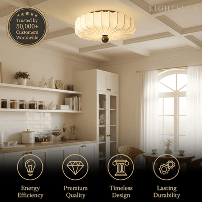 Modern Ceiling Light – Fabric Petal Floral Pattern Wood Accents
