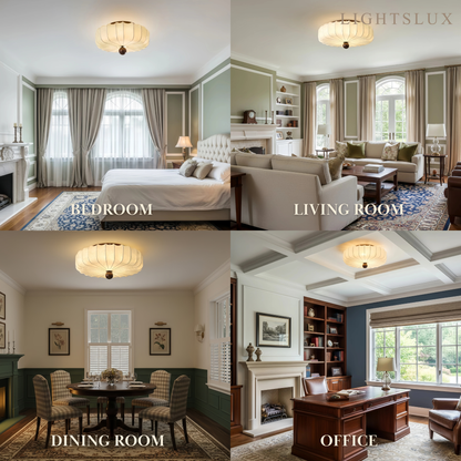 Modern Ceiling Light – Fabric Petal Floral Pattern Wood Accents for Bedroom Living Space