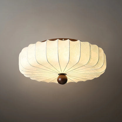 Modern Ceiling Light – Fabric Petal Floral Pattern Wood Accents for Bedroom Living Space