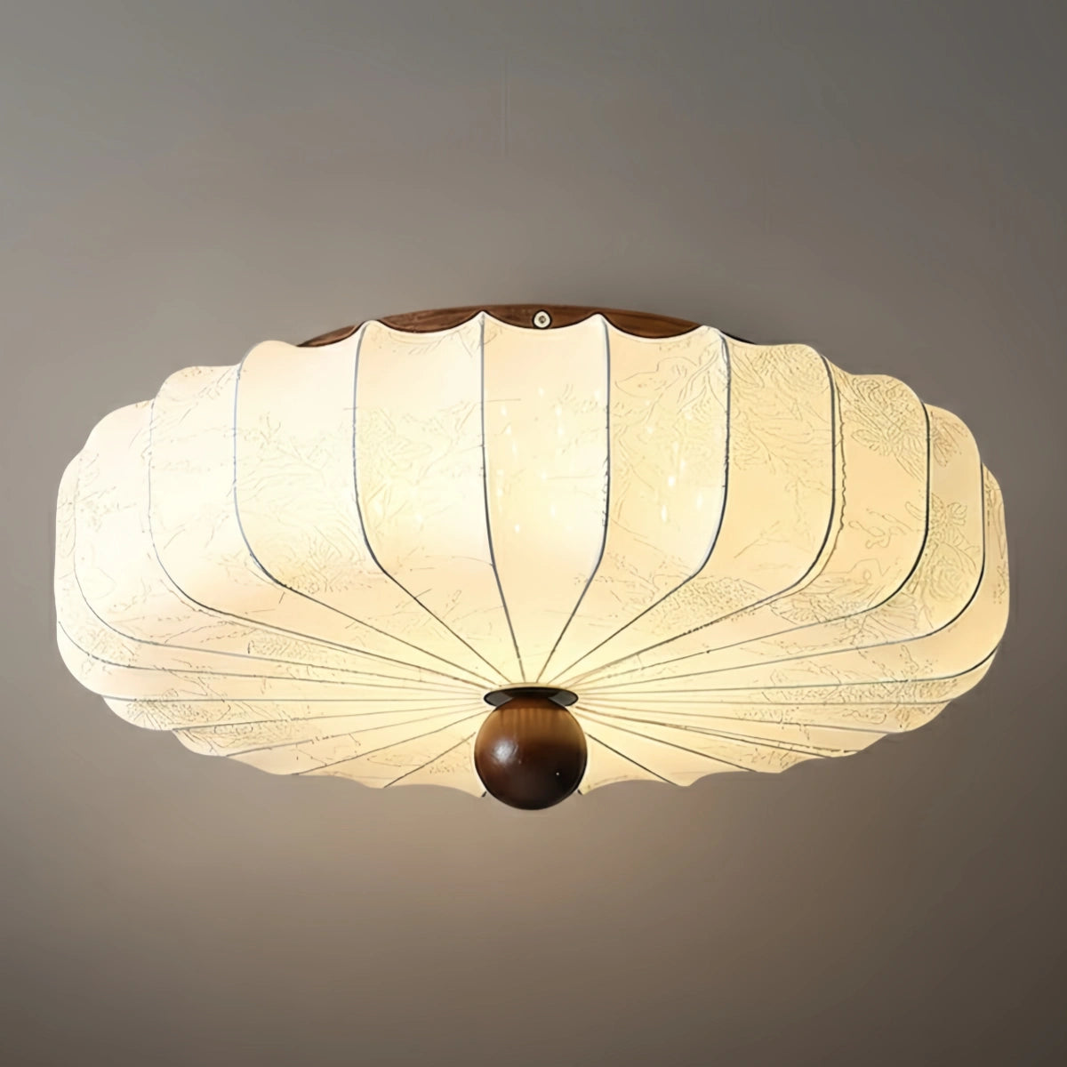 Modern Ceiling Light – Fabric Petal Floral Pattern Wood Accents for Bedroom Living Space