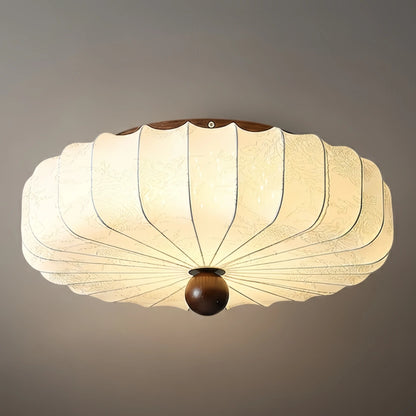 Modern Ceiling Light – Fabric Petal Floral Pattern Wood Accents for Bedroom Living Space