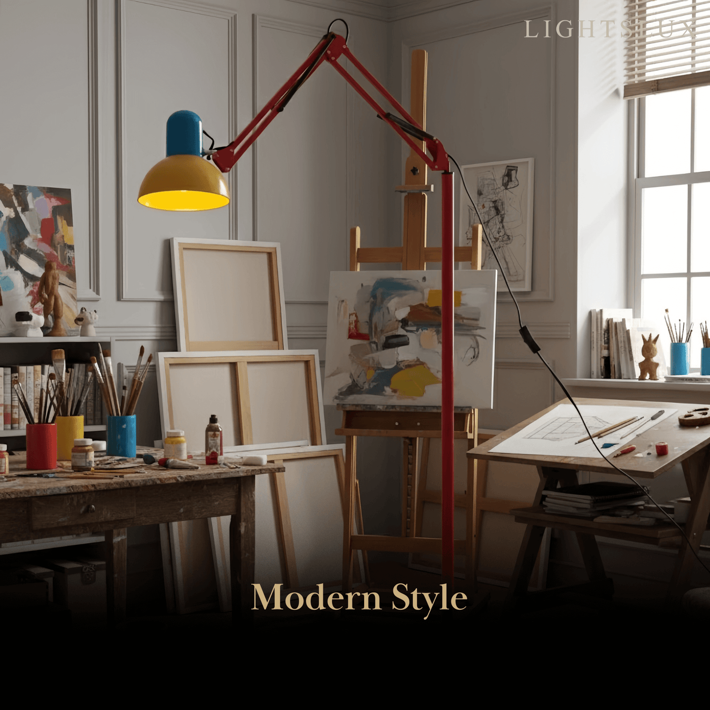 Modern Multi-Joint Floor Lamp — Adjustable Blue Red Yellow 