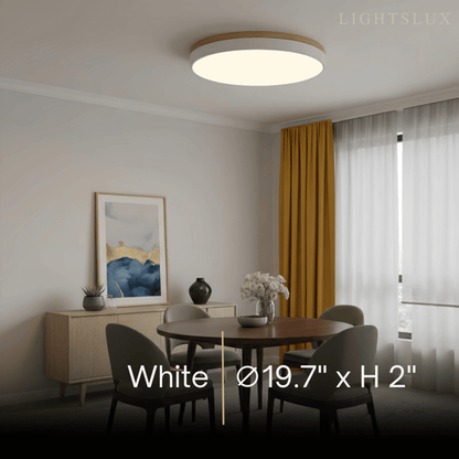 Minimalist Circular Ceiling Lamp — Wood & Matte Grey Frame 