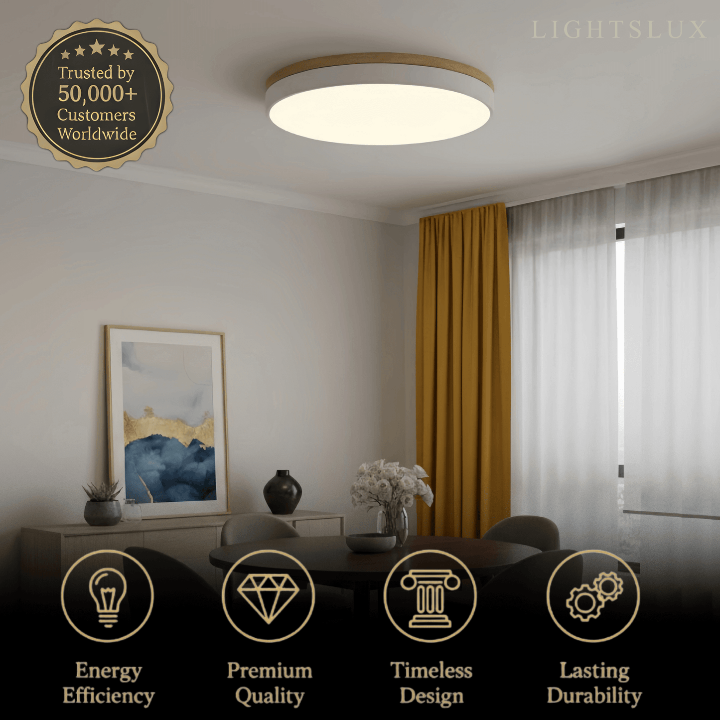 Minimalist Circular Ceiling Lamp — Wood & Matte Grey Frame 