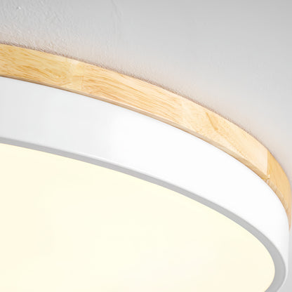Minimalist Circular Ceiling Lamp — Wood & Matte Grey Frame 