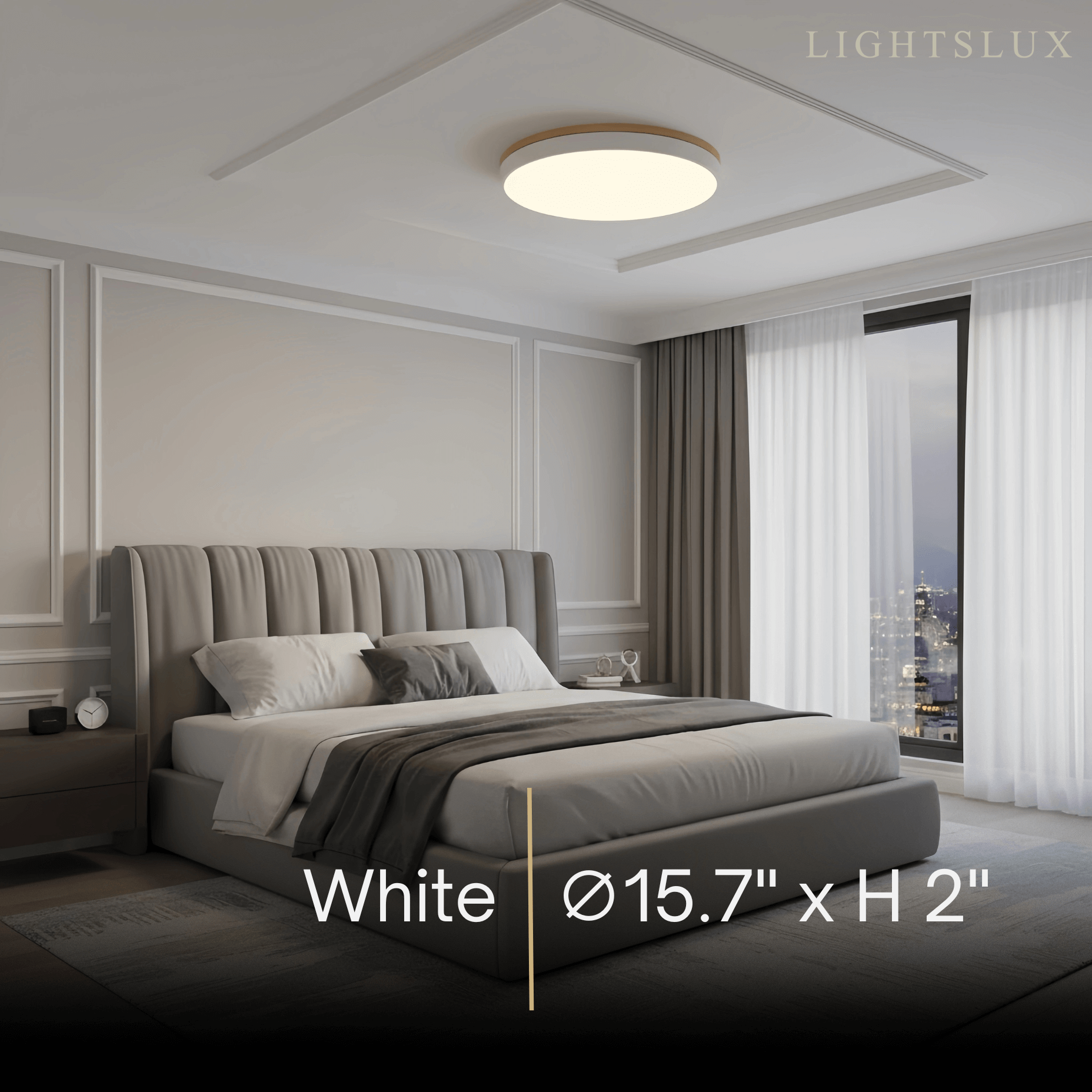 Minimalist Circular Ceiling Lamp — Wood & Matte Grey Frame 