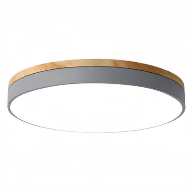 Minimalist Circular Ceiling Lamp — Wood & Matte Grey Frame 