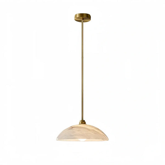 Minimalist Dome Pendant Lamp — Carved Alabaster & Polished Brass for Dining Room