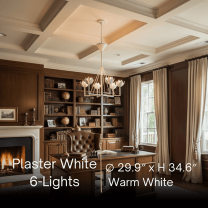 Chandelier — Curved Petal Shades & Brass Frame for Dining Room