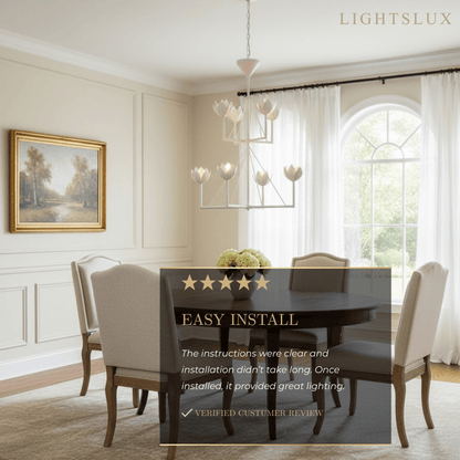 Chandelier — Curved Petal Shades & Brass Frame for Dining Room
