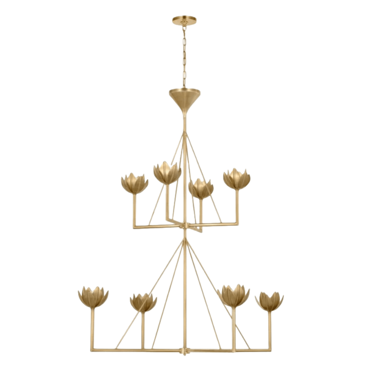 Modern Lotus Chandelier — Curved Petal Shades & Brass Frame