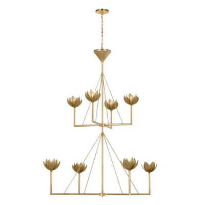 Modern Lotus Chandelier — Curved Petal Shades & Brass Frame