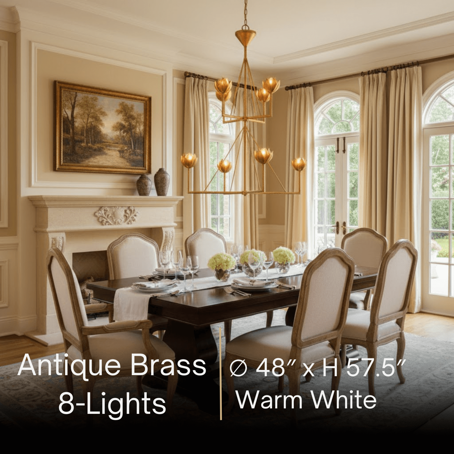 Modern Lotus Chandelier — Curved Petal Shades & Brass Frame
