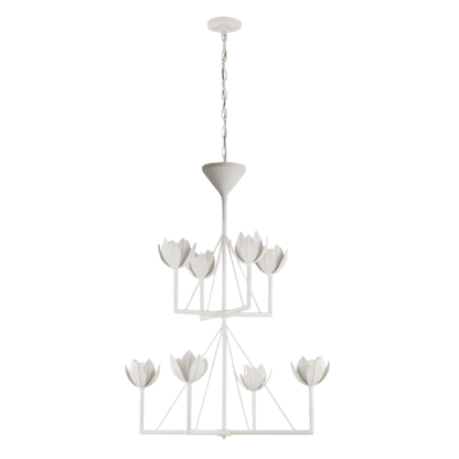 Modern Lotus Chandelier — Curved Petal Shades & Brass Frame