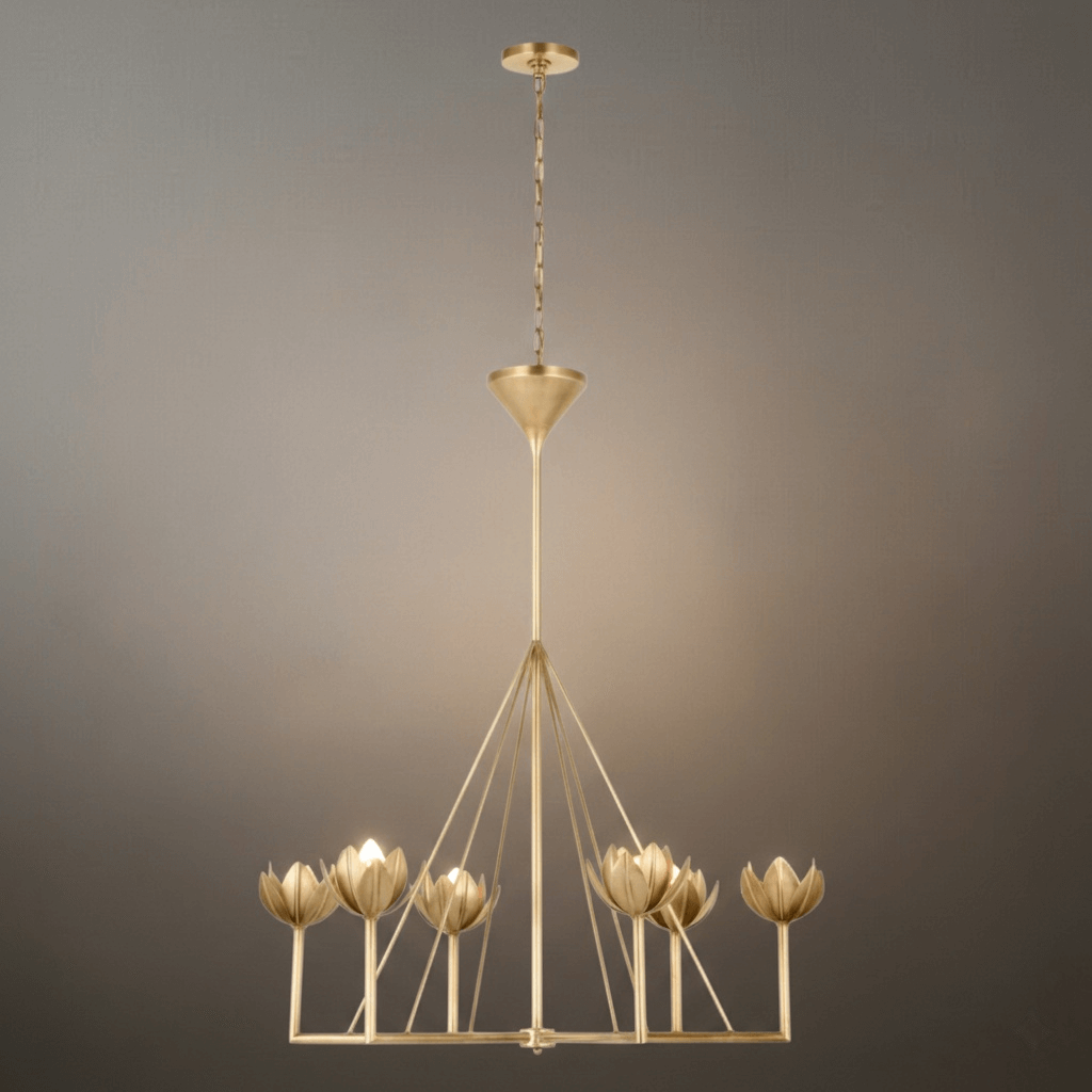 Modern Lotus Chandelier — Curved Petal Shades & Brass Frame