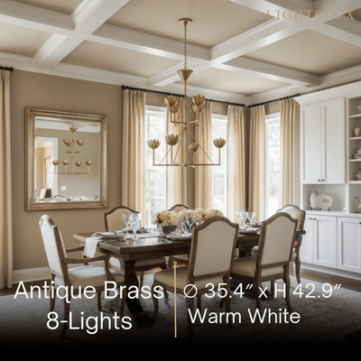 Chandelier — Curved Petal Shades & Brass Frame for Dining Room