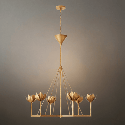 Modern Lotus Chandelier — Curved Petal Shades & Brass Frame