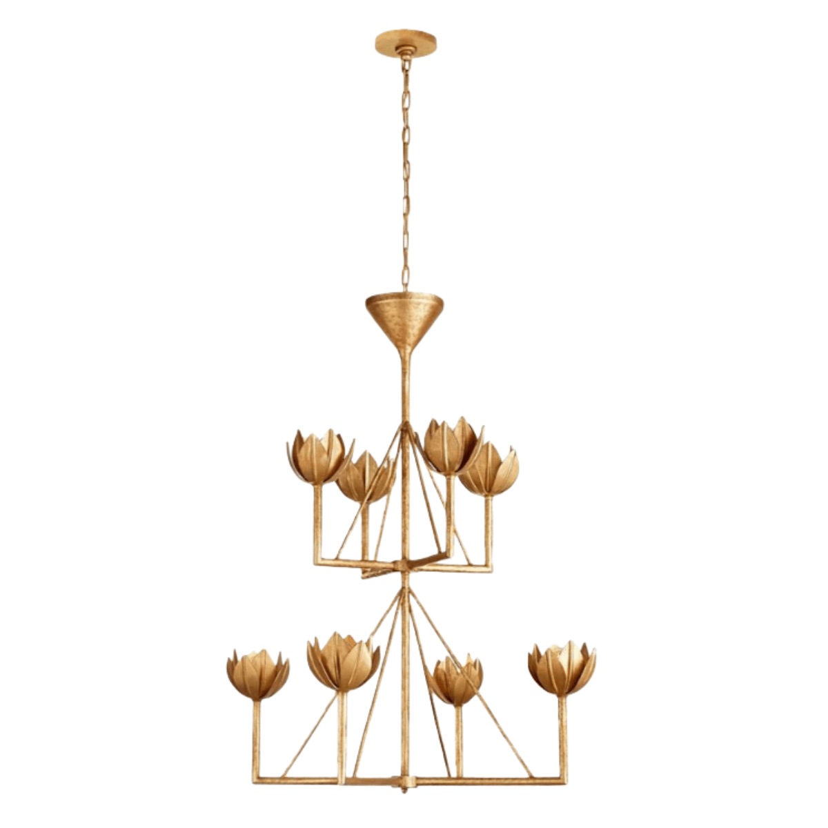 Modern Lotus Chandelier — Curved Petal Shades & Brass Frame