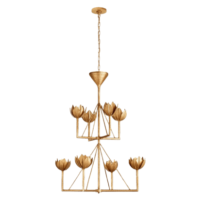 Modern Lotus Chandelier — Curved Petal Shades & Brass Frame