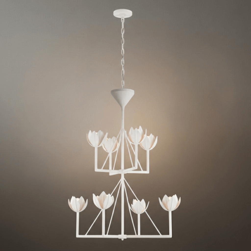 Modern Lotus Chandelier — Curved Petal Shades & Brass Frame