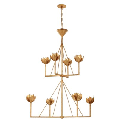 Modern Lotus Chandelier — Curved Petal Shades & Brass Frame