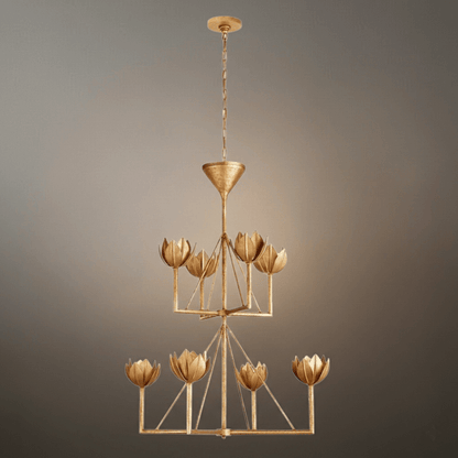 Modern Lotus Chandelier — Curved Petal Shades & Brass Frame