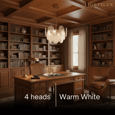  Chandelier — Rippled Wavy Glass Panels & Iron Frame for Living Room
